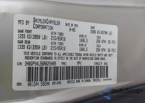 2006 Chrysler Town & Country Touring from USA, damaged, VIN 2A8GP54L56R625089